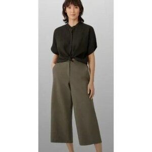 Eileen Fisher Organic Cotton Hemp Blend Wide Cropped Pants Olive Green S/P